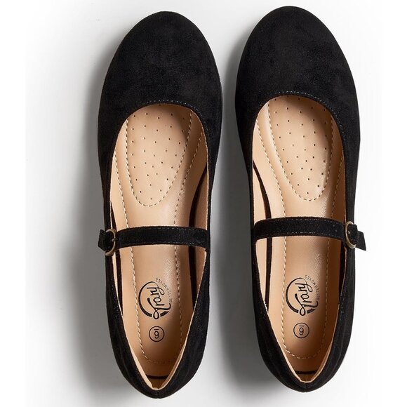 Trary Women Black Suede Leather Round Toe Ankle Strap Ballet Flats Shoes - Picture 6 of 6